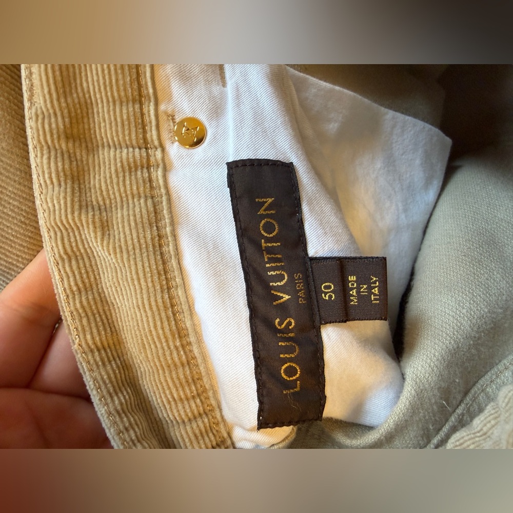 LV Louis Vuitton Pants Beige Gold Tone Buttons Men Corduroy Cotton 50 US 40 - Picture 7 of 13